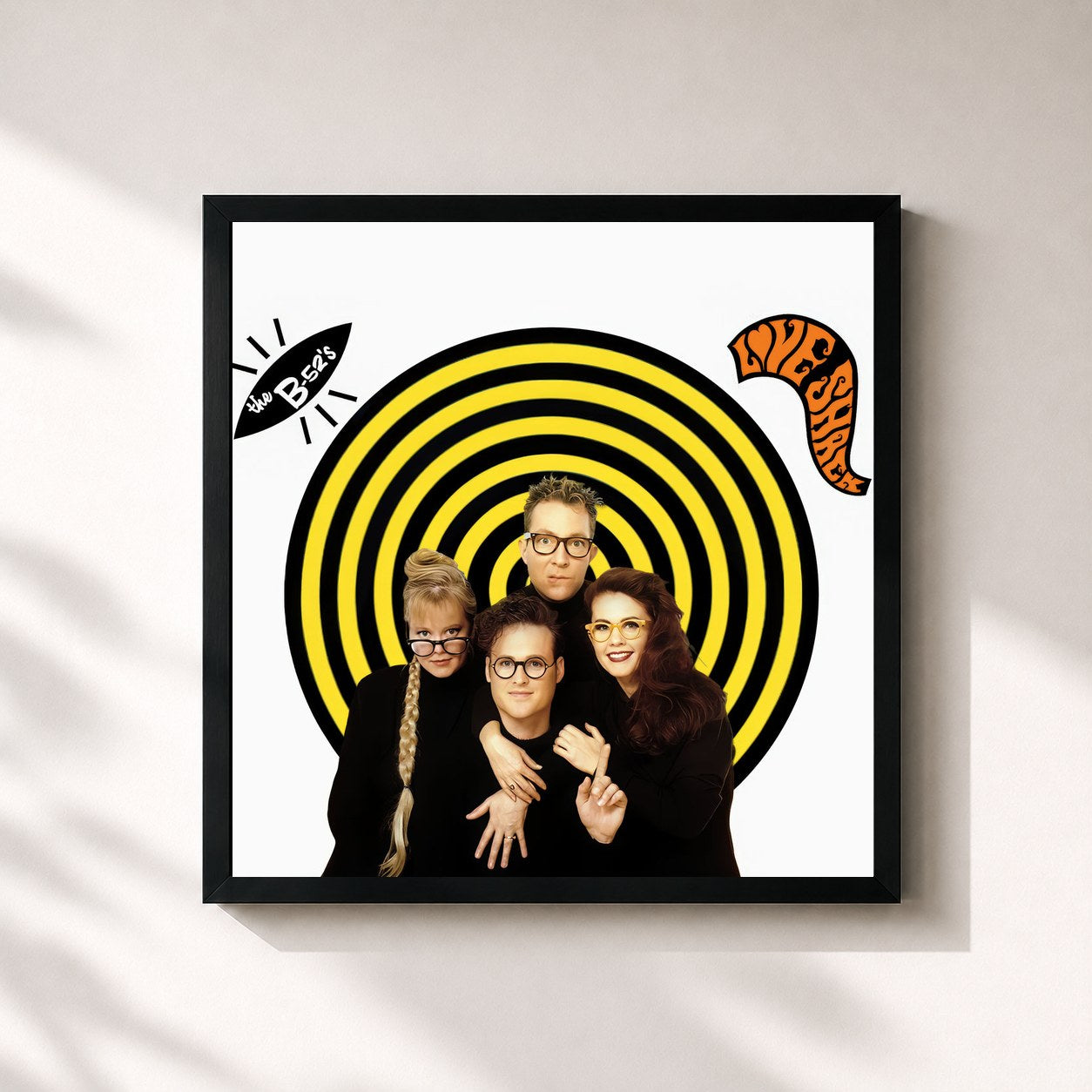 #noir Tableau carré de l'album Love Shack de The B-52's, cadre noir 32x32 cm
