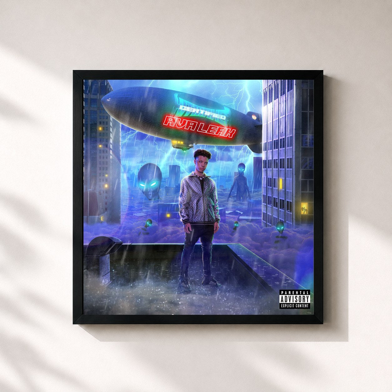 #noir Tableau carré de l'album Certified Hitmaker (AVA Leak) de Lil Mosey, cadre noir 32x32 cm