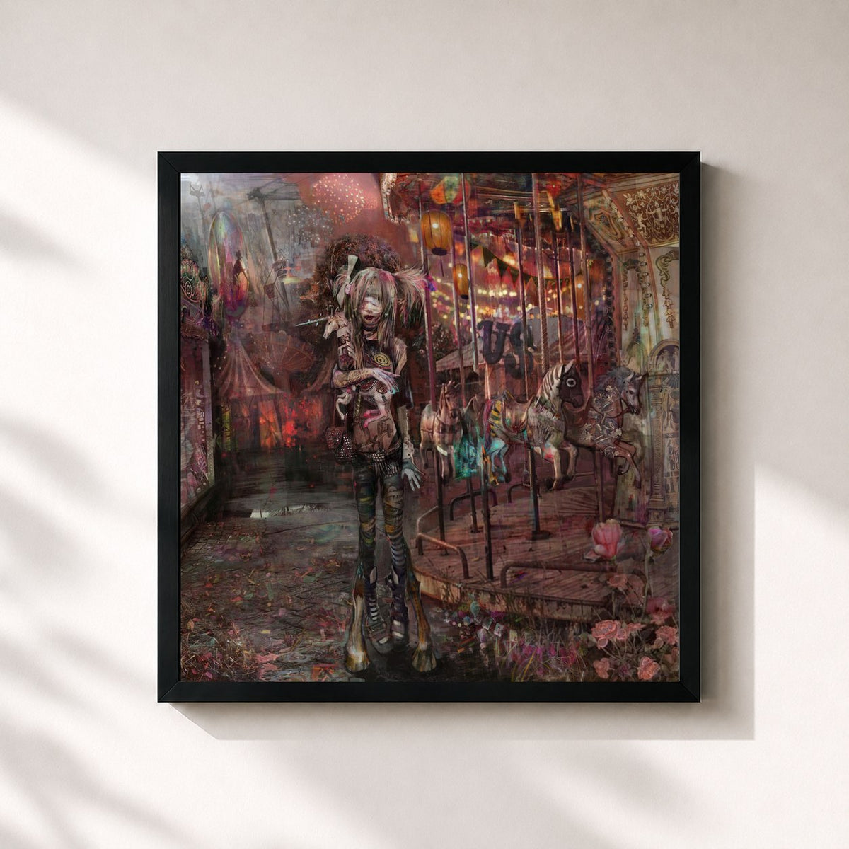 #noir Tableau carré de l'album NODA: le monde et les humains de Ptite Soeur, cadre noir 32x32 cm