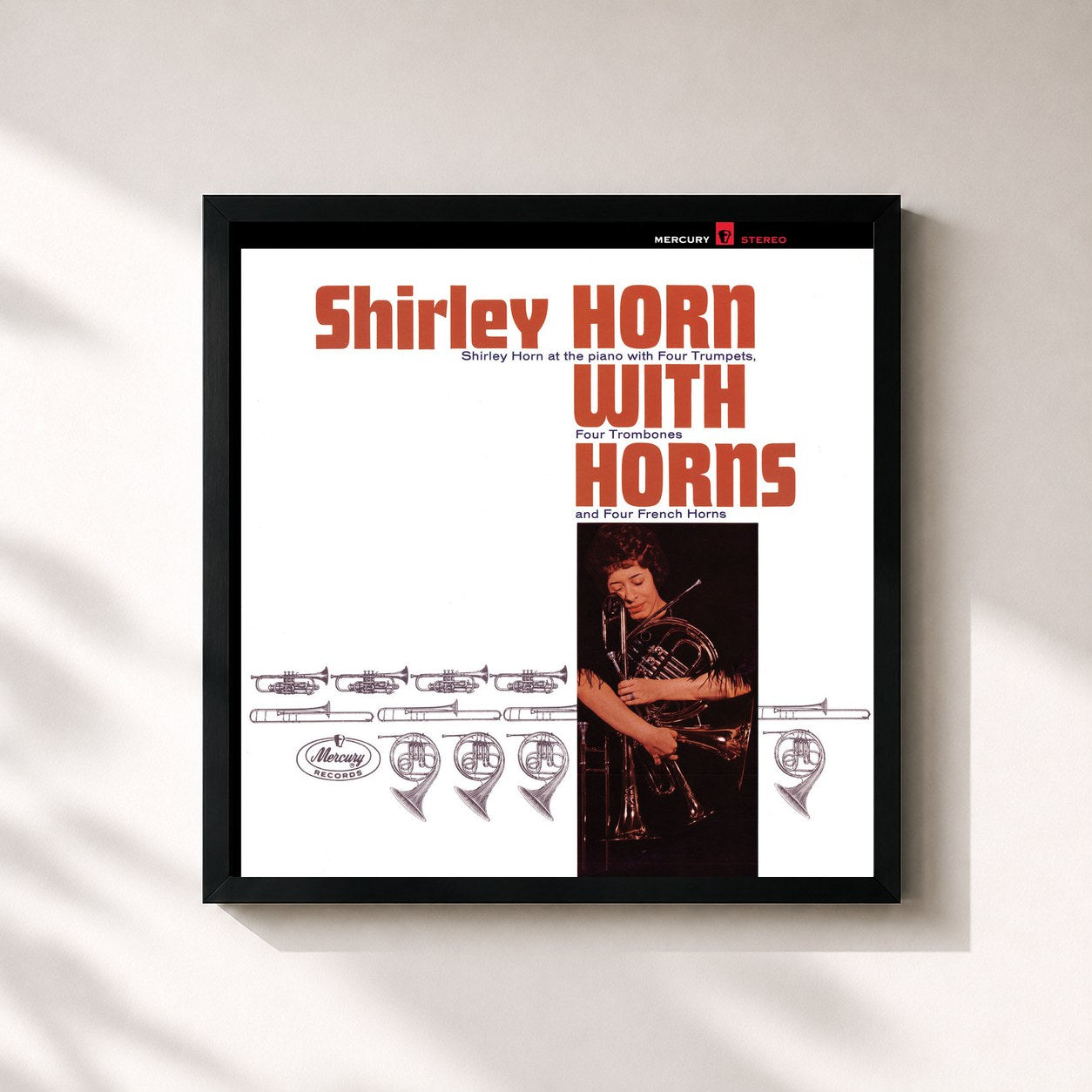 #noir Tableau carré de l'album Shirley Horn With Horns de Shirley Horn, cadre noir 32x32 cm