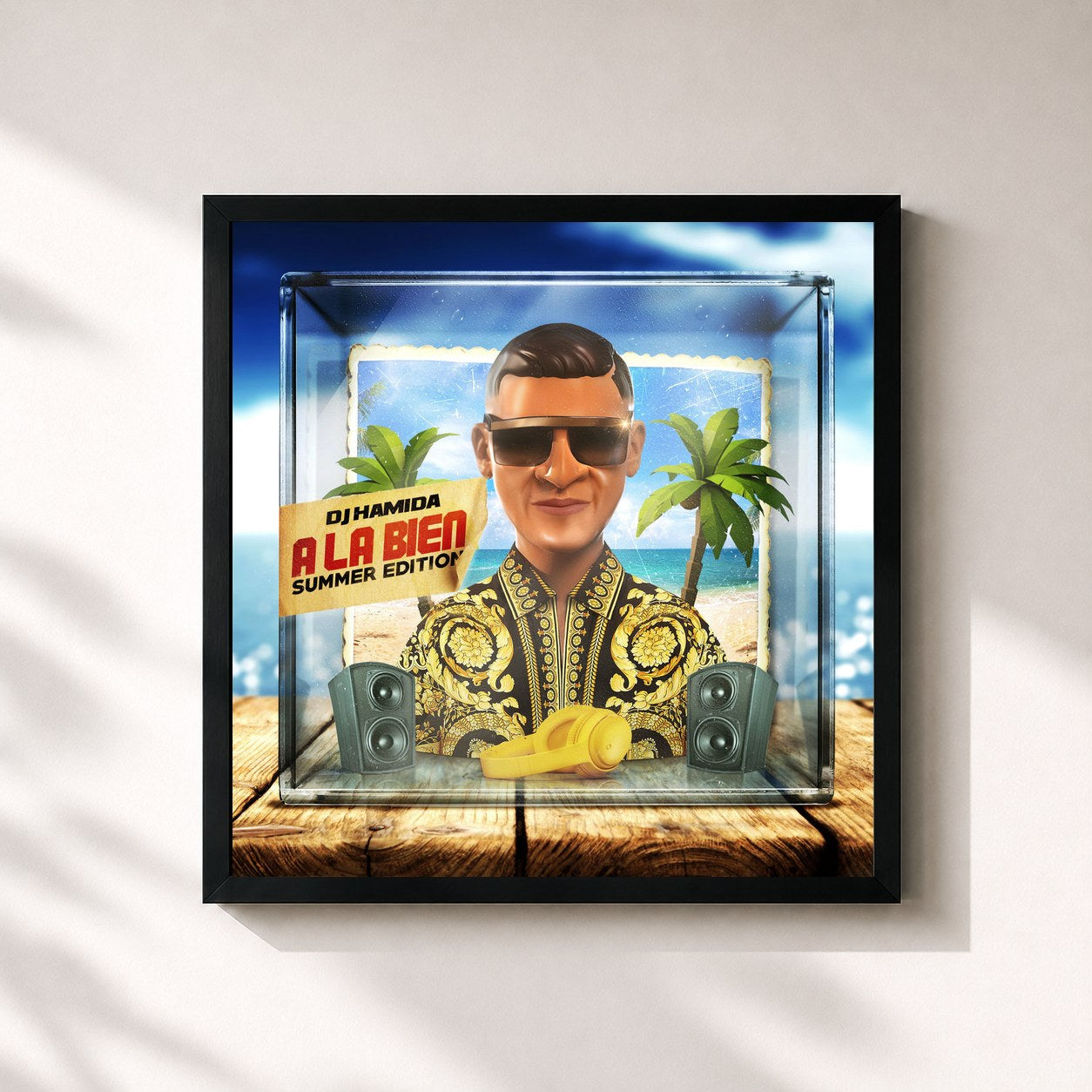 #noir Tableau carré de l'album À la bien (Summer edition) de DJ Hamida, cadre noir 32x32 cm