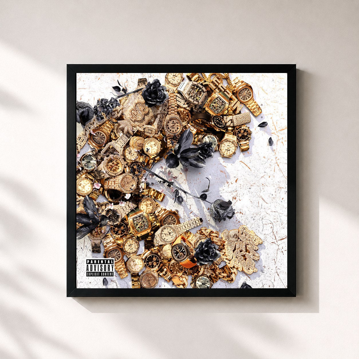 #noir Tableau carré de l'album Time Served de Moneybagg Yo, cadre noir 32x32 cm
