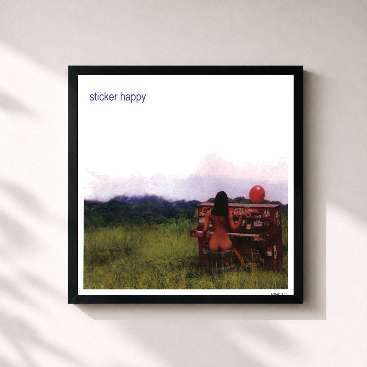 #noir Tableau carré de l'album Sticker Happy de Eraserheads, cadre noir 32x32 cm