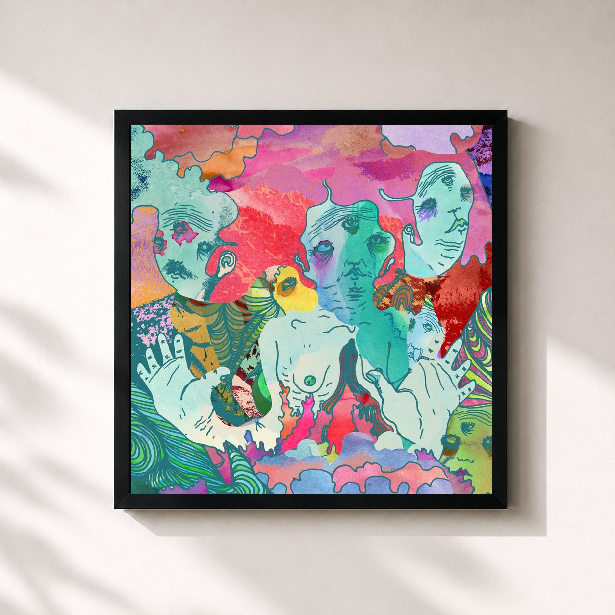 #noir Tableau carré de l'album The Satanic Satanist de Portugal. The Man, cadre noir 32x32 cm