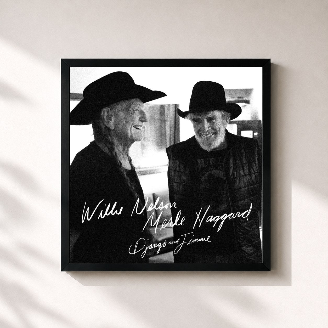 #noir Tableau carré de l'album Django and Jimmie de Willie Nelson, cadre noir 32x32 cm