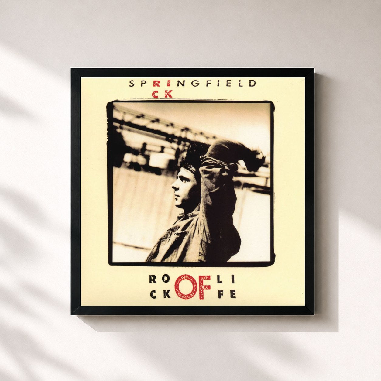 #noir Tableau carré de l'album Rock of Life de Rick Springfield, cadre noir 32x32 cm