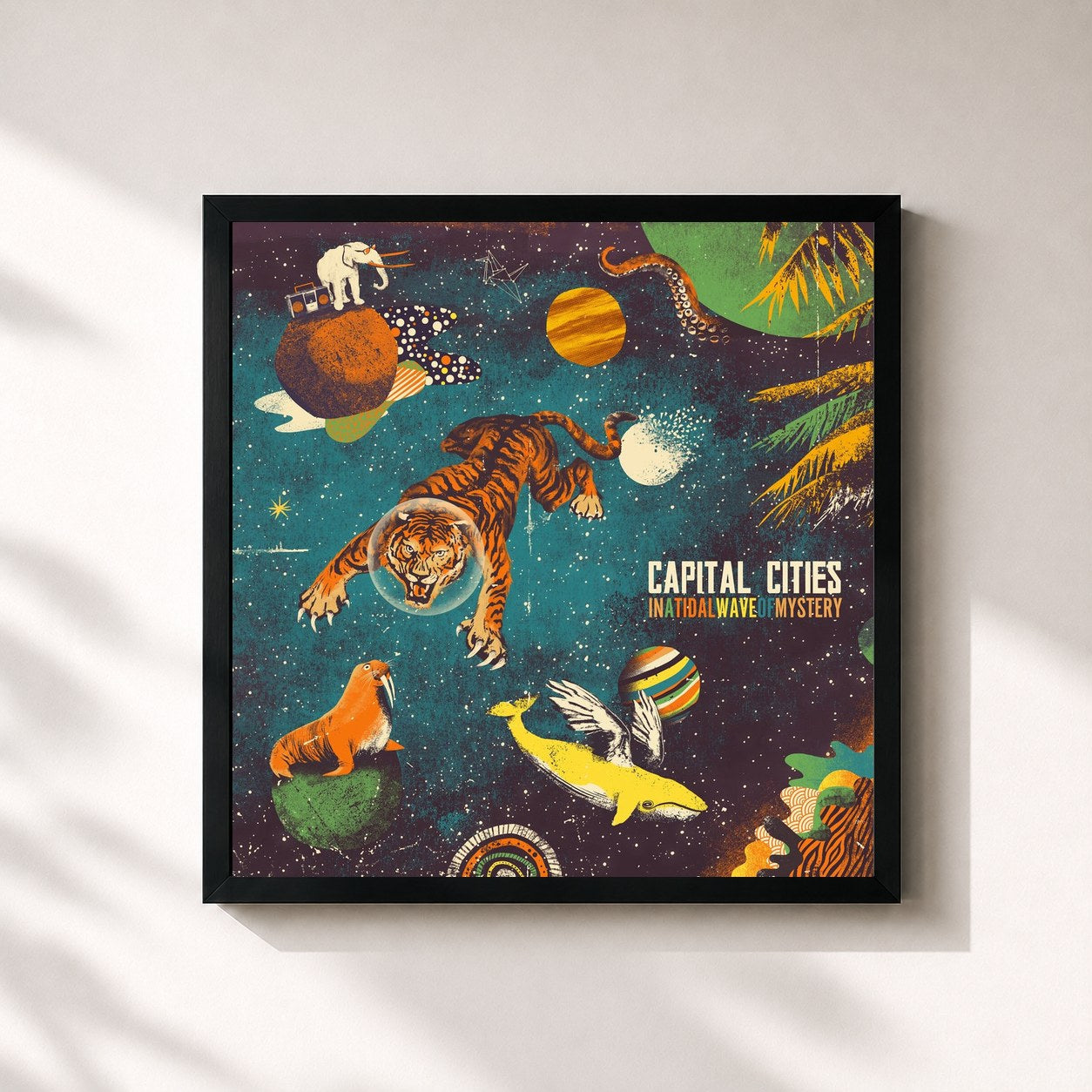 #noir Tableau carré de l'album In A Tidal Wave of Mystery de Capital Cities, cadre noir 32x32 cm