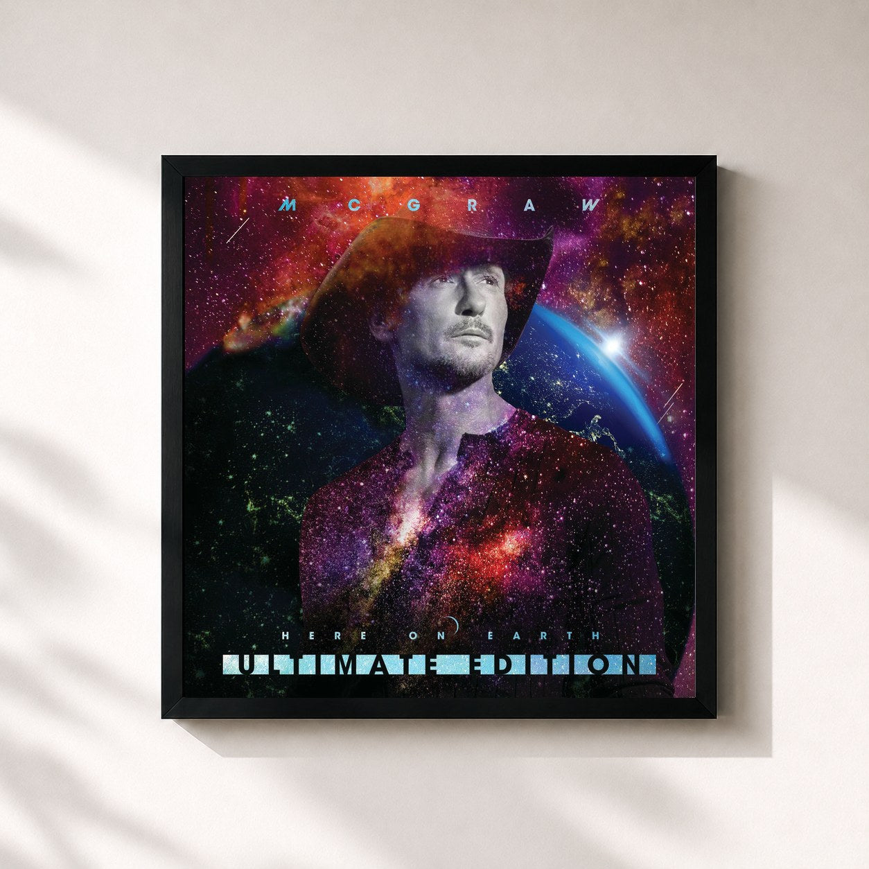 #noir Tableau carré de l'album Here On Earth (Ultimate Edition) de Tim McGraw, cadre noir 32x32 cm