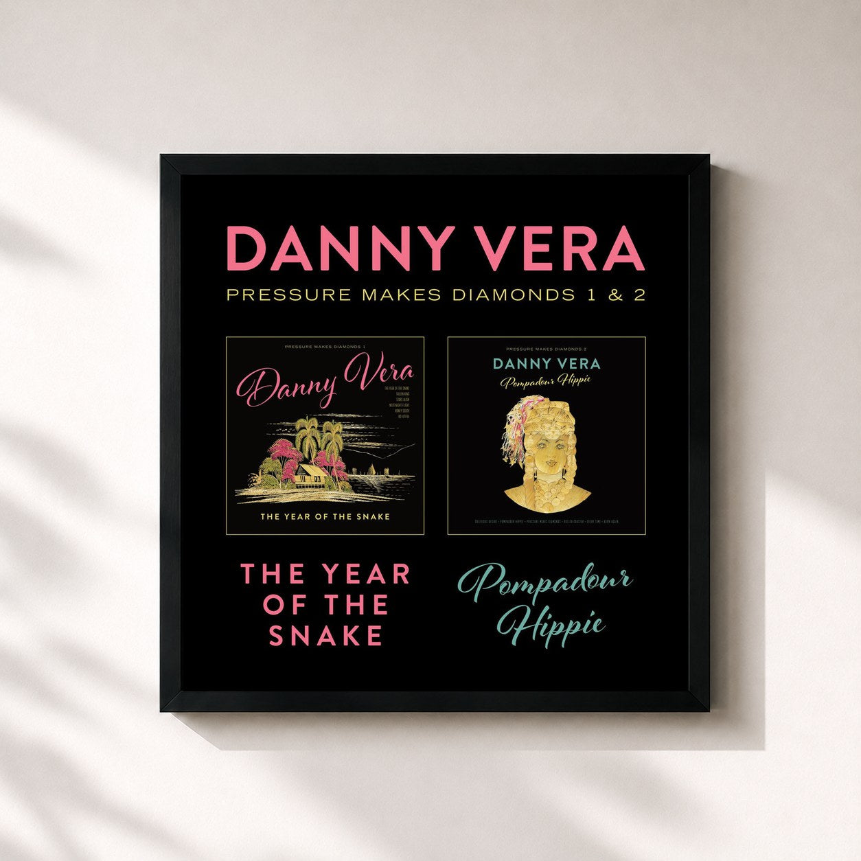 #noir Tableau carré de l'album Pressure Makes Diamonds de Danny Vera, cadre noir 32x32 cm