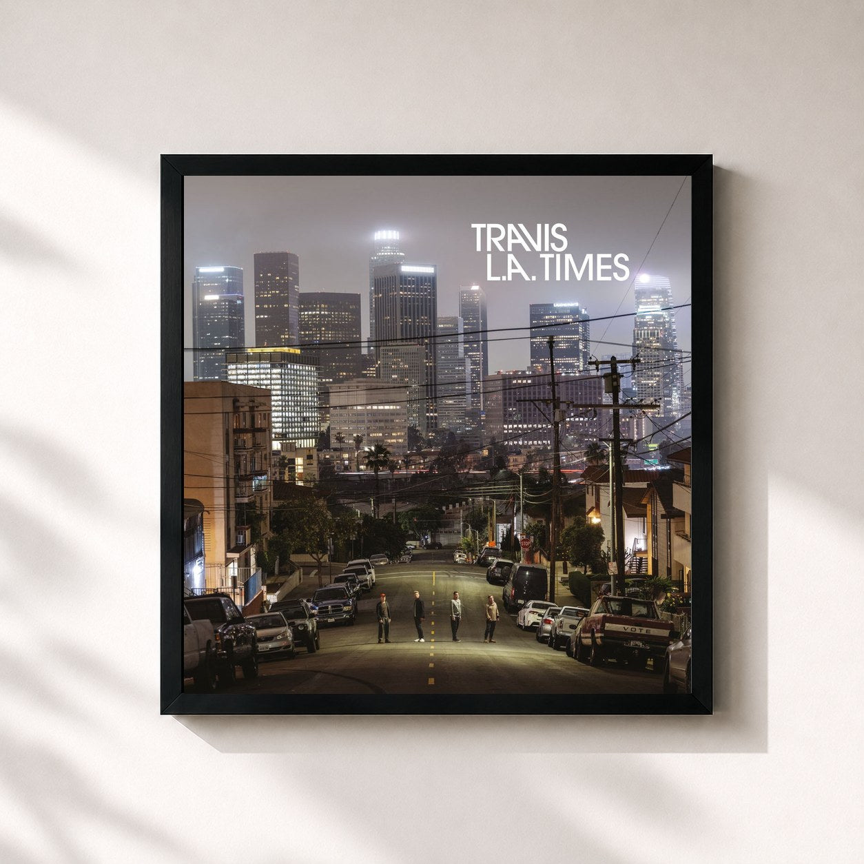 #noir Tableau carré de l'album L.A. Times de Travis, cadre noir 32x32 cm