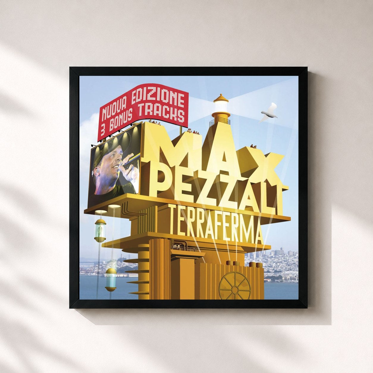 #noir Tableau carré de l'album Terraferma (Nuova edizione) de Max Pezzali, cadre noir 32x32 cm