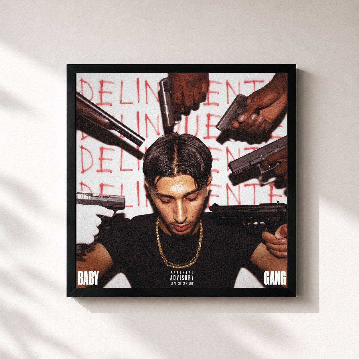 #noir Tableau carré de l'album DELINQUENTE de Baby Gang, cadre noir 32x32 cm