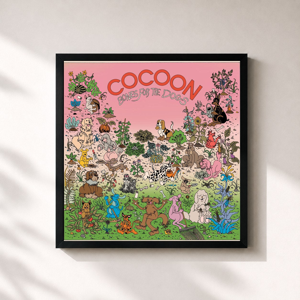 #noir Tableau carré de l'album Bones For The Dogs de Cocoon, cadre noir 32x32 cm