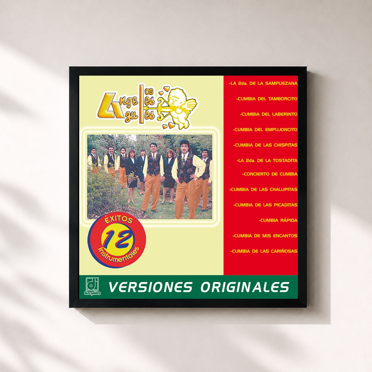 #noir Tableau carré de l'album 12 Éxitos Instrumentales de Los Angeles Azules, cadre noir 32x32 cm