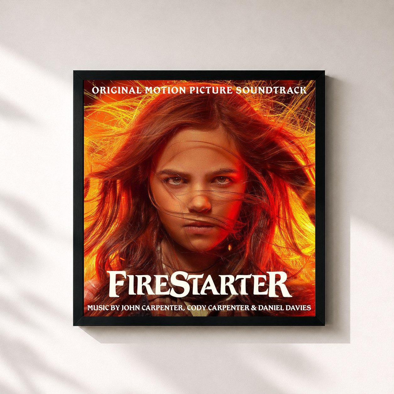 #noir Tableau carré de l'album Firestarter (Original Motion Picture Soundtrack) de John Carpenter, cadre noir 32x32 cm