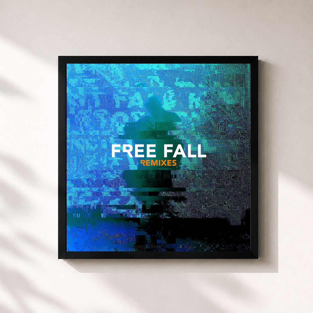#noir Tableau carré de l'album Free Fall (Remixes) de Christopher, cadre noir 32x32 cm