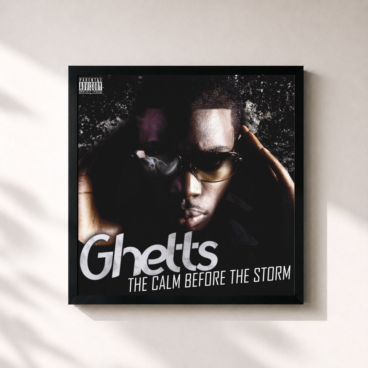 #noir Tableau carré de l'album The Calm Before the Storm de Ghetts, cadre noir 32x32 cm