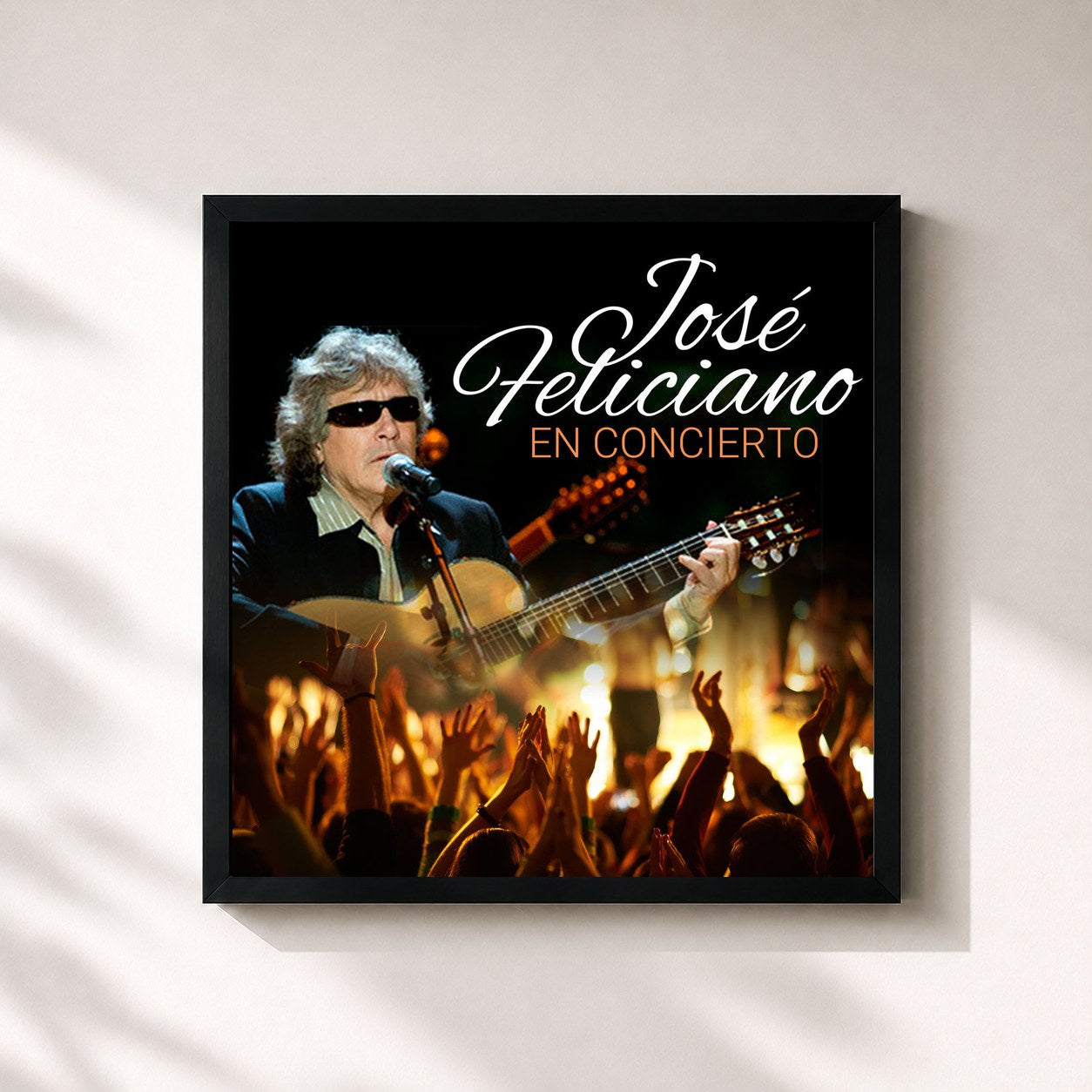 #noir Tableau carré de l'album José Feliciano En Concierto de José Feliciano, cadre noir 32x32 cm