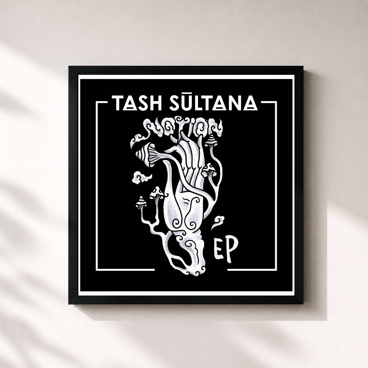 #noir Tableau carré de l'album Notion de Tash Sultana, cadre noir 32x32 cm