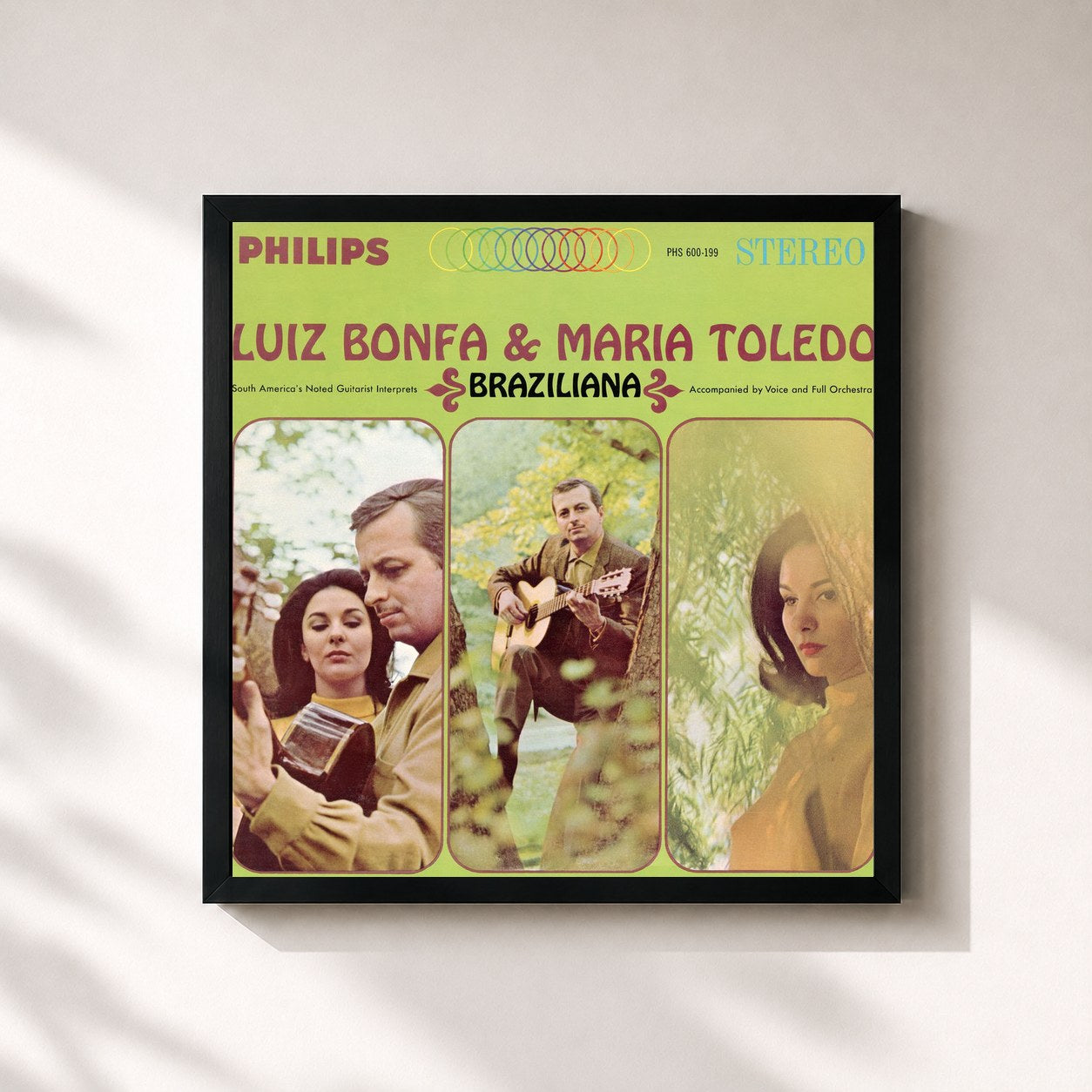 #noir Tableau carré de l'album Braziliana de Luiz Bonfá, cadre noir 32x32 cm
