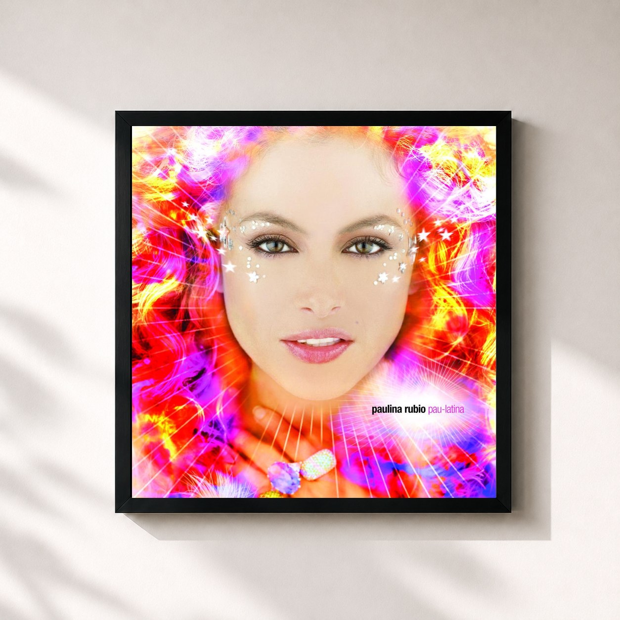 #noir Tableau carré de l'album Pau-Latina de Paulina Rubio, cadre noir 32x32 cm