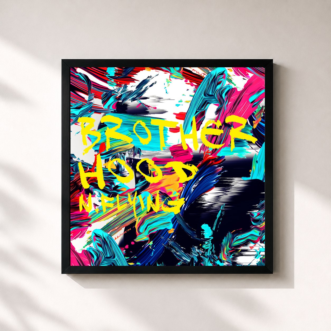 #noir Tableau carré de l'album BROTHERHOOD de N.Flying, cadre noir 32x32 cm