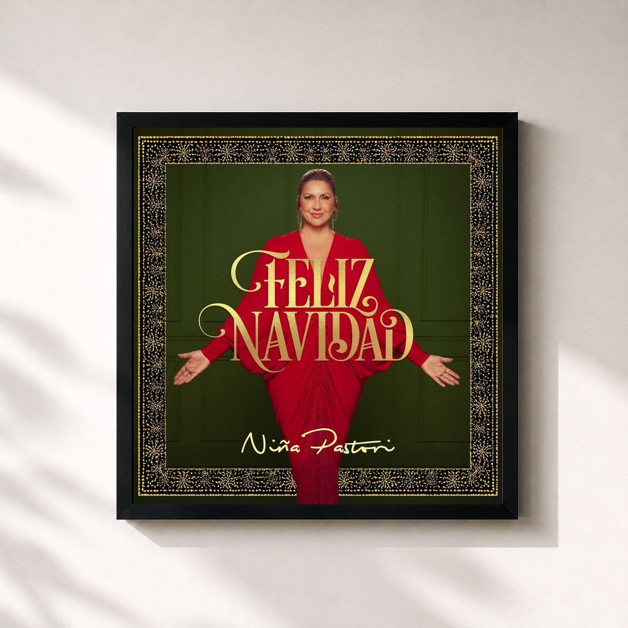 #noir Tableau carré de l'album Feliz Navidad de Niña Pastori, cadre noir 32x32 cm