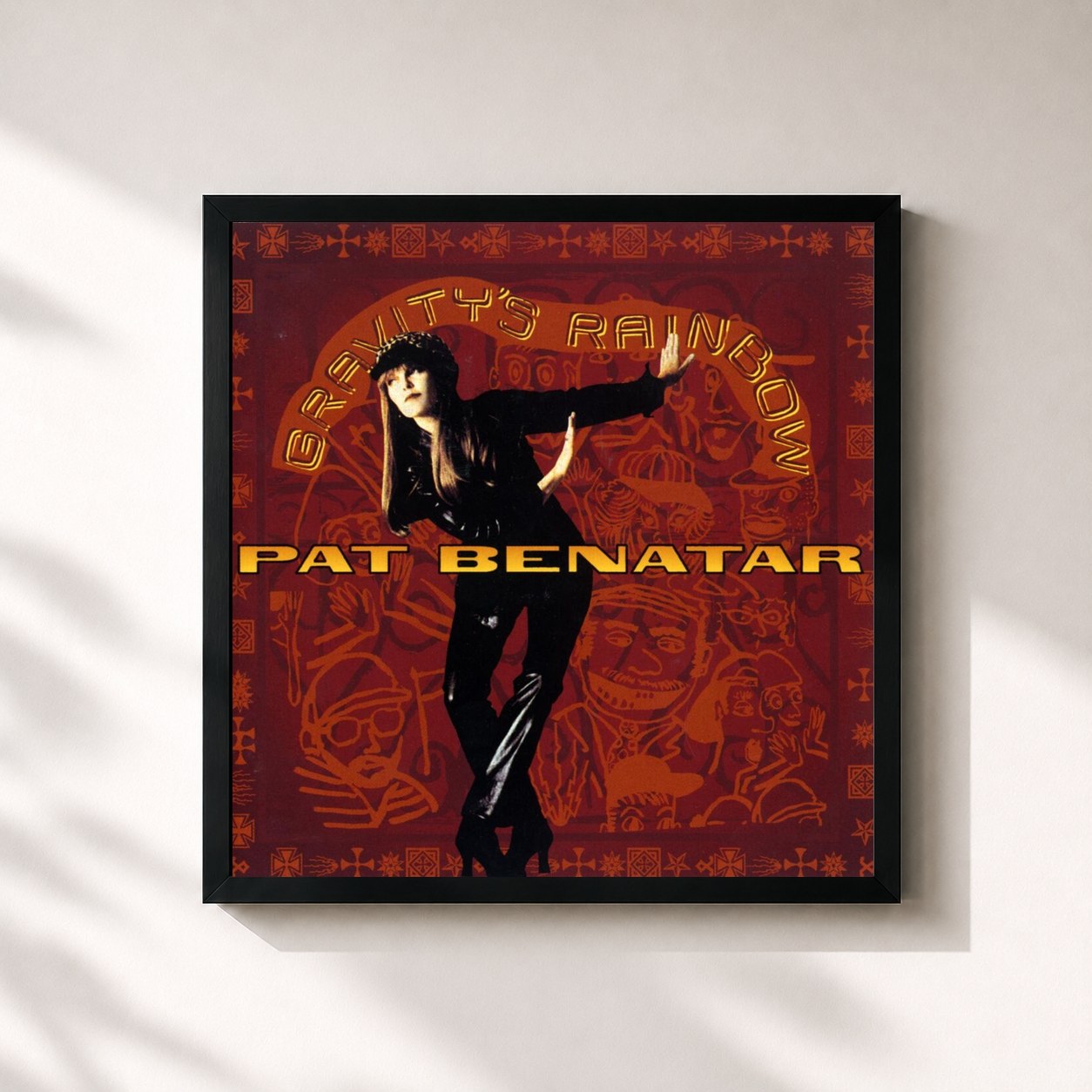 #noir Tableau carré de l'album Gravity's Rainbow de Pat Benatar, cadre noir 32x32 cm