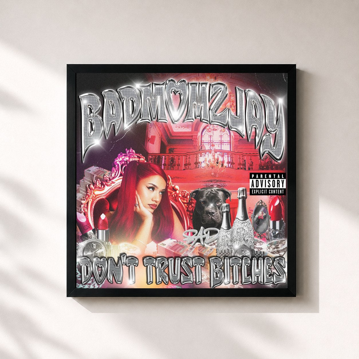 #noir Tableau carré de l'album Don't Trust Bitches de badmómzjay, cadre noir 32x32 cm