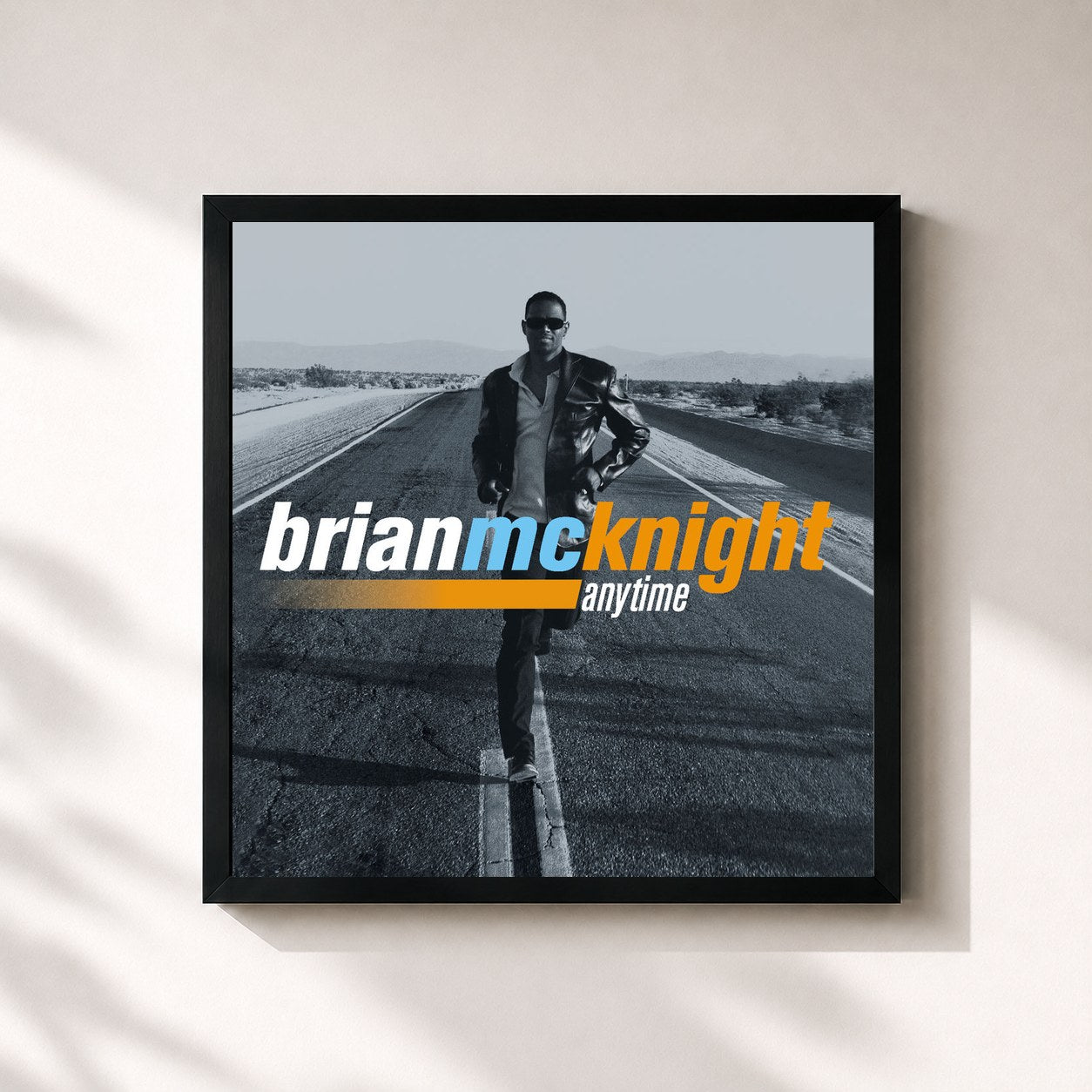 #noir Tableau carré de l'album Anytime de Brian McKnight, cadre noir 32x32 cm