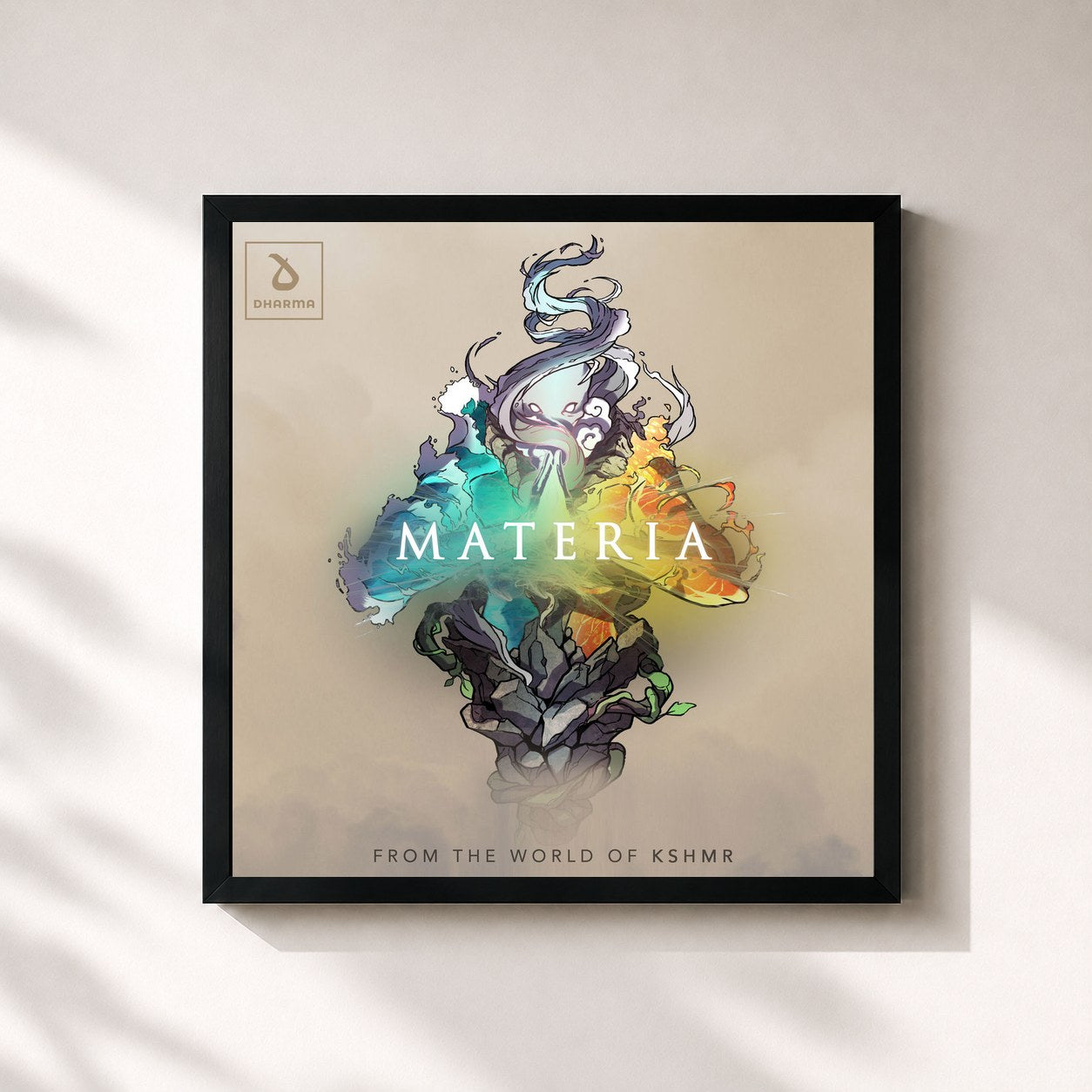 #noir Tableau carré de l'album Materia EP de KSHMR, cadre noir 32x32 cm