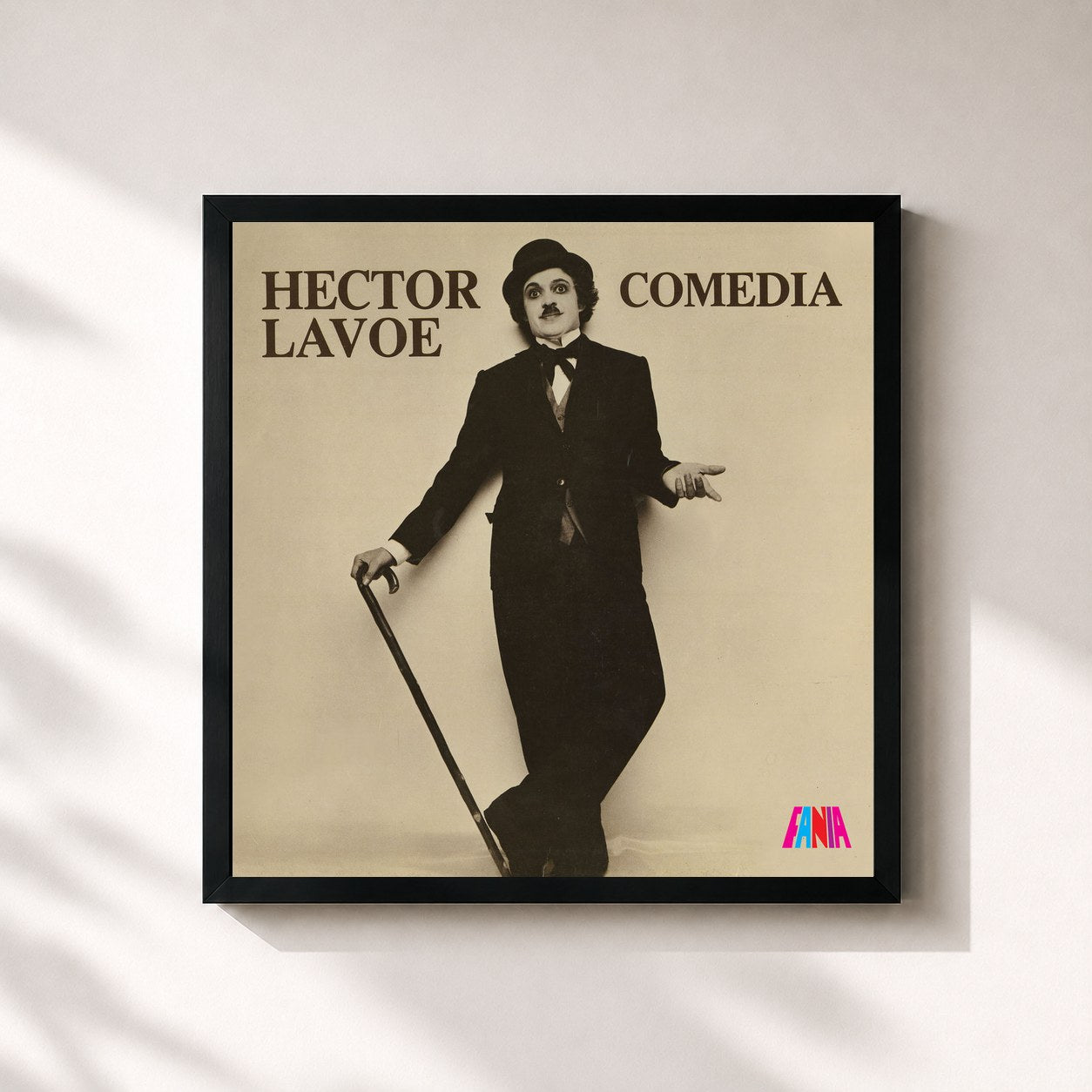 #noir Tableau carré de l'album Comedia de Héctor Lavoe, cadre noir 32x32 cm