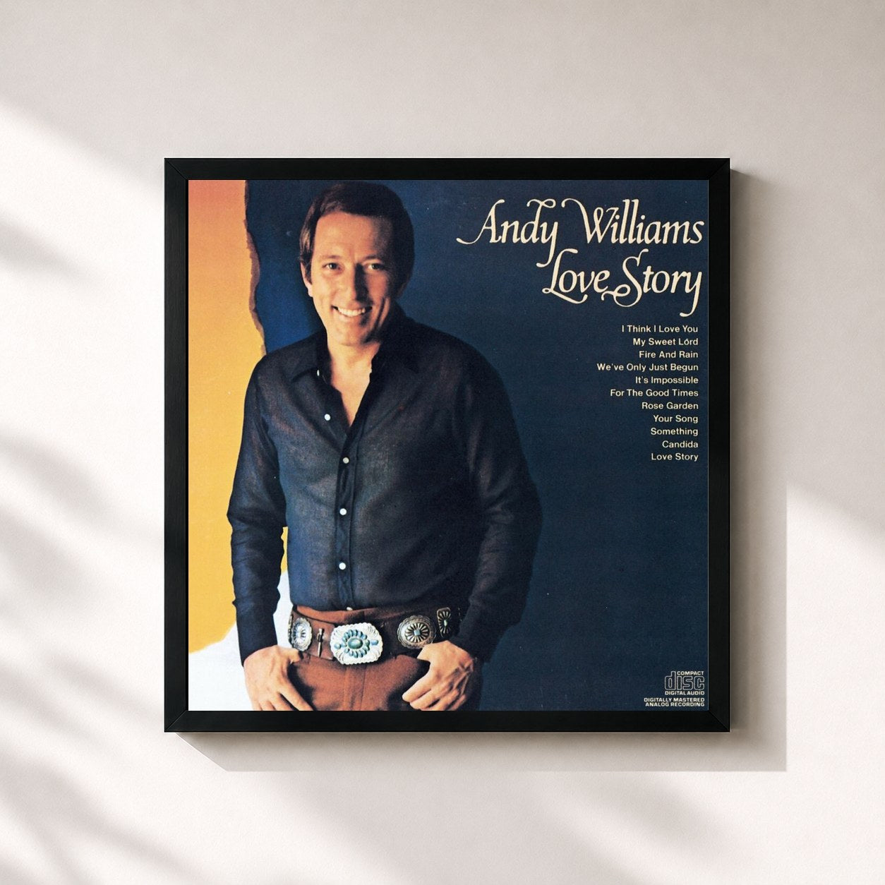 #noir Tableau carré de l'album Love Story de Andy Williams, cadre noir 32x32 cm