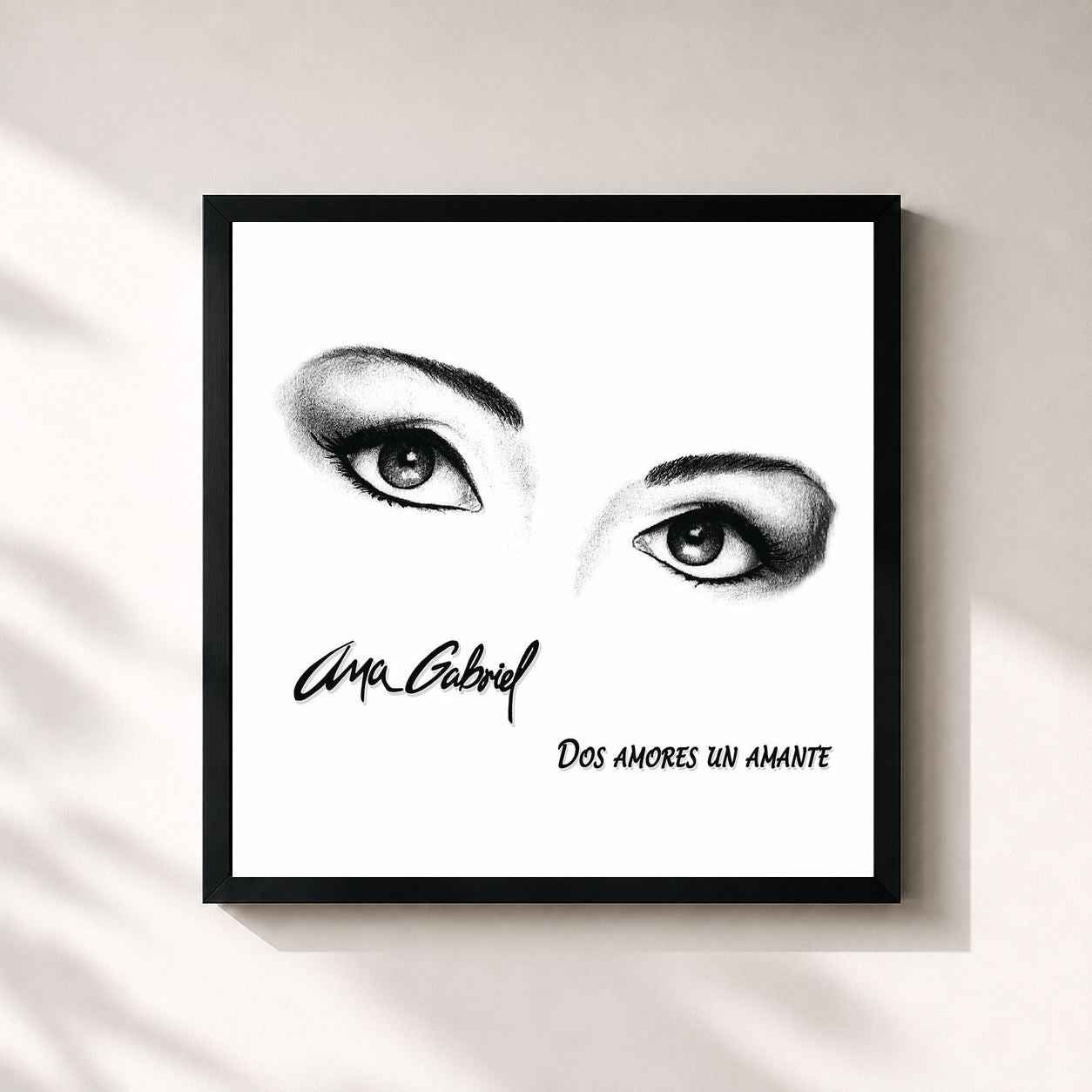 #noir Tableau carré de l'album Dos Amores, un Amante de Ana Gabriel, cadre noir 32x32 cm
