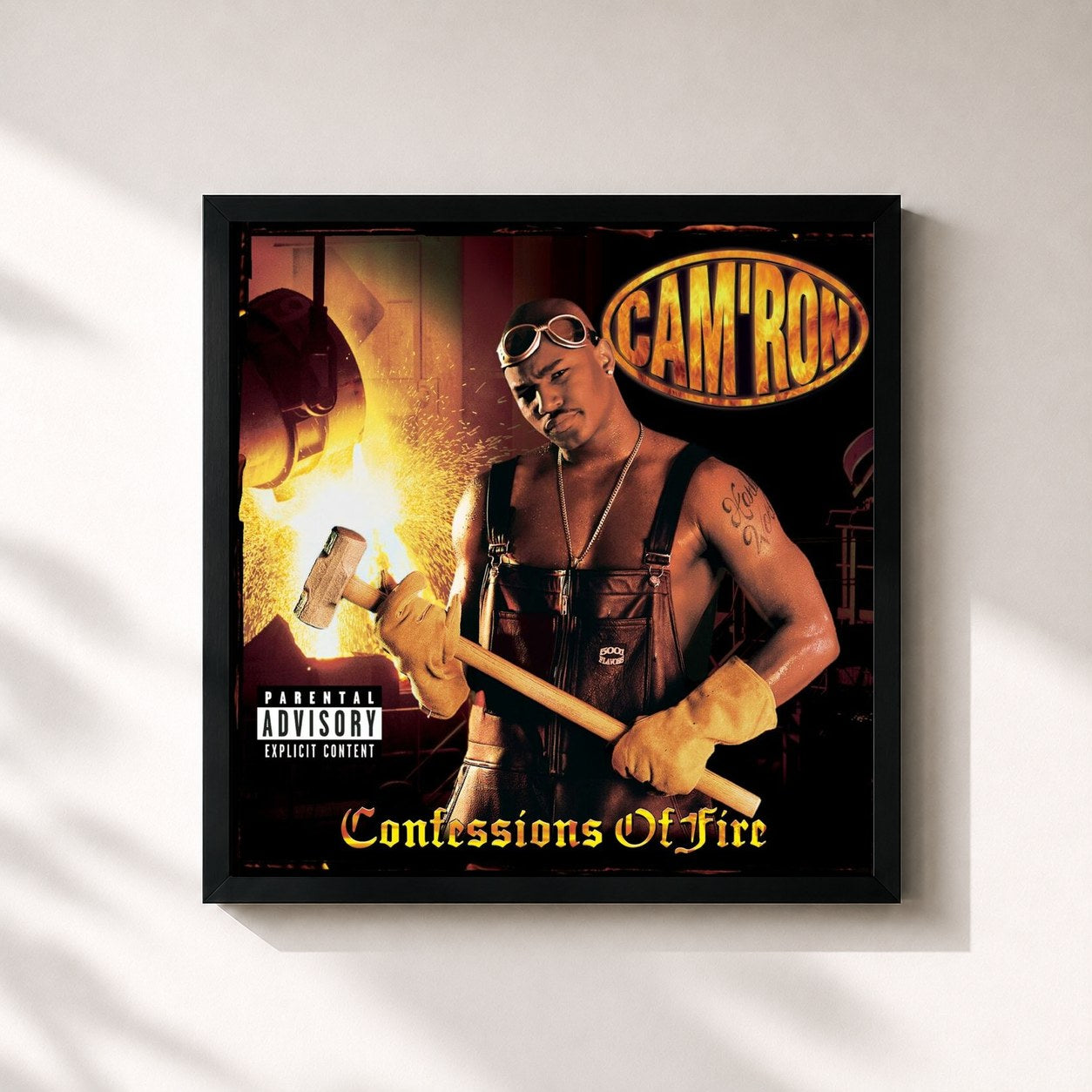 #noir Tableau carré de l'album Confessions Of Fire de Cam'ron, cadre noir 32x32 cm