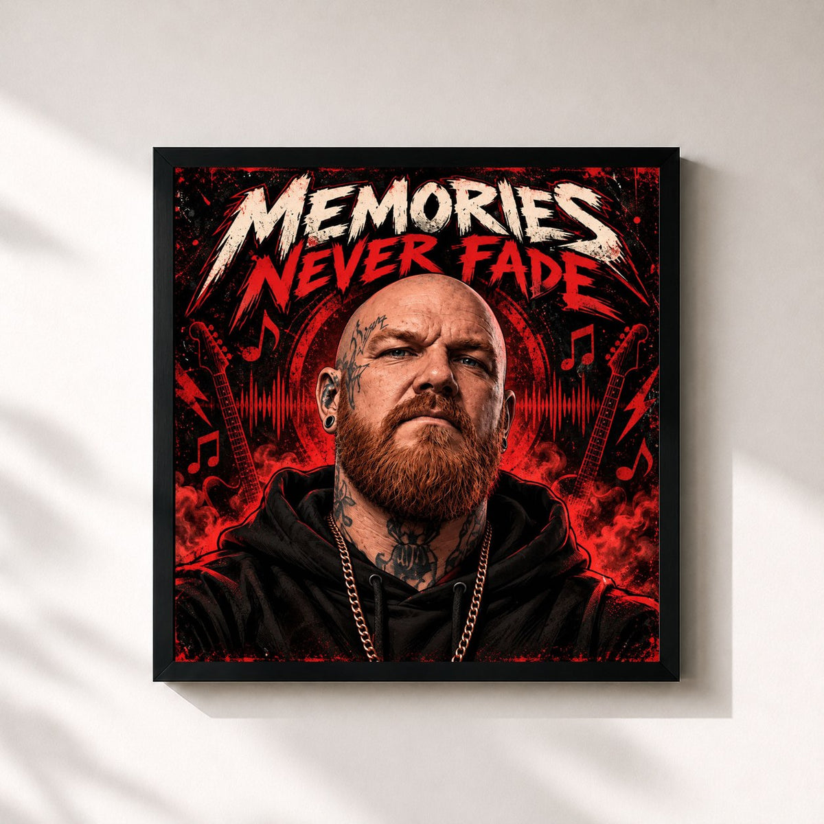 #noir Tableau carré de l'album Memories Never Fade de Ragal Ironbull, cadre noir 32x32 cm