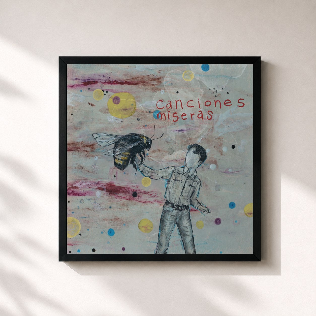 #noir Tableau carré de l'album Canciones Míseras de José Madero, cadre noir 32x32 cm