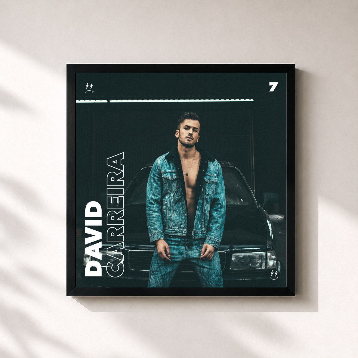 #noir Tableau carré de l'album 7 de David Carreira, cadre noir 32x32 cm