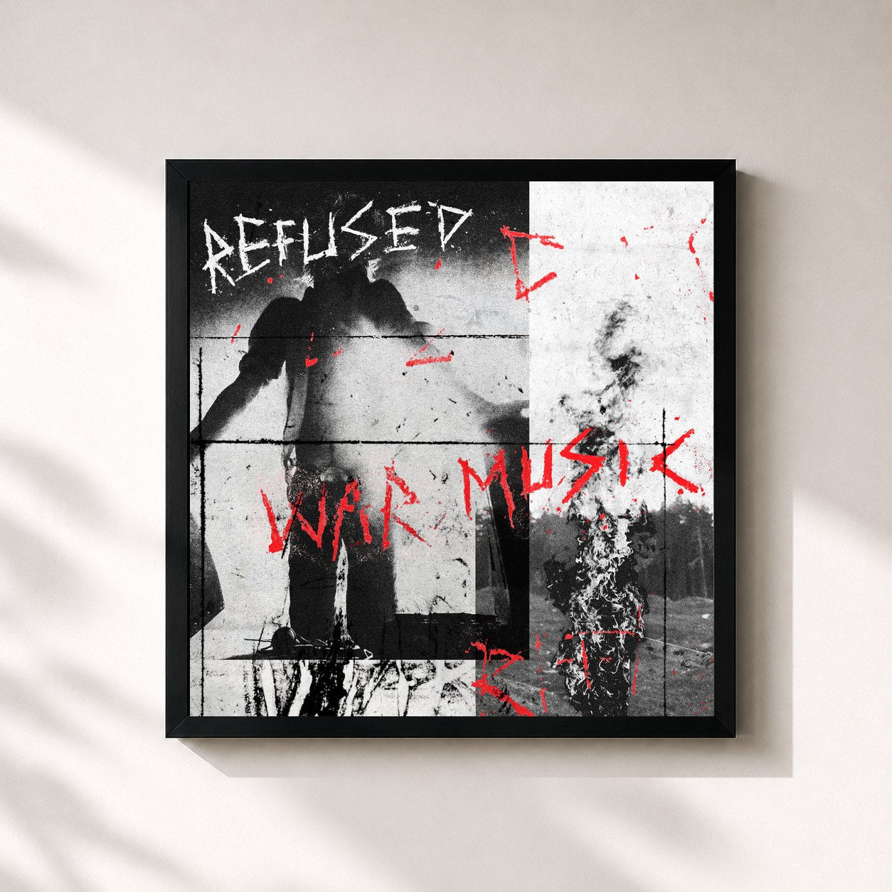 #noir Tableau carré de l'album War Music de Refused, cadre noir 32x32 cm