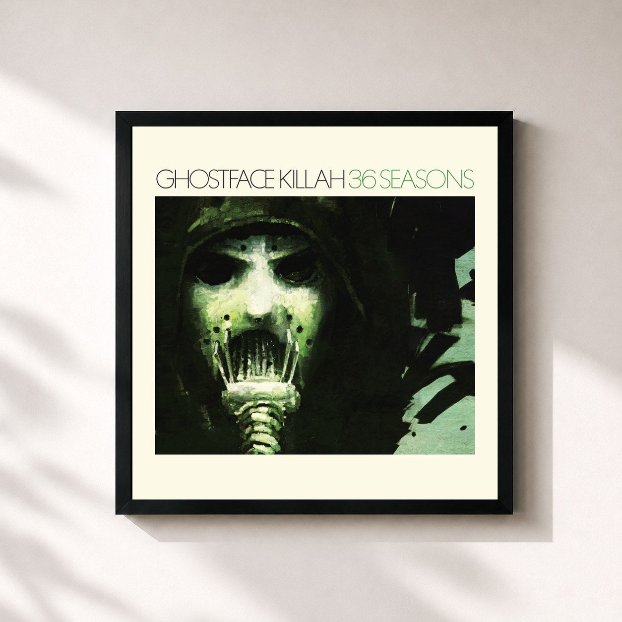#noir Tableau carré de l'album 36 Seasons de Ghostface Killah, cadre noir 32x32 cm
