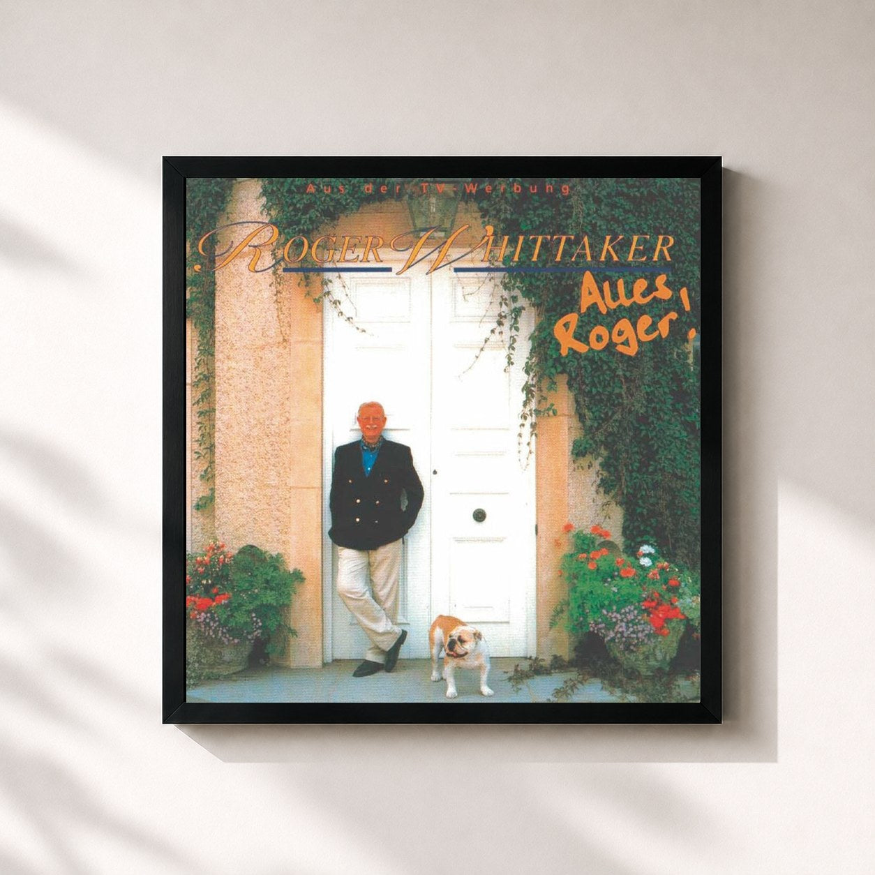 #noir Tableau carré de l'album Alles Roger! de Roger Whittaker, cadre noir 32x32 cm