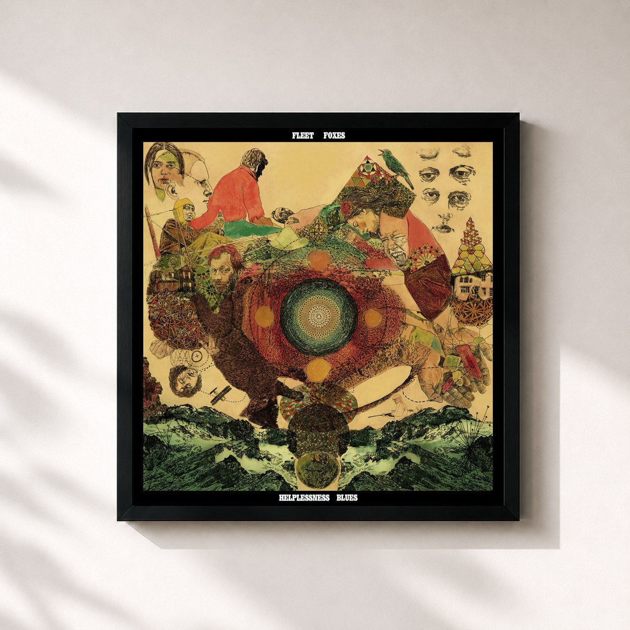 #noir Tableau carré de l'album Helplessness Blues de Fleet Foxes, cadre noir 32x32 cm