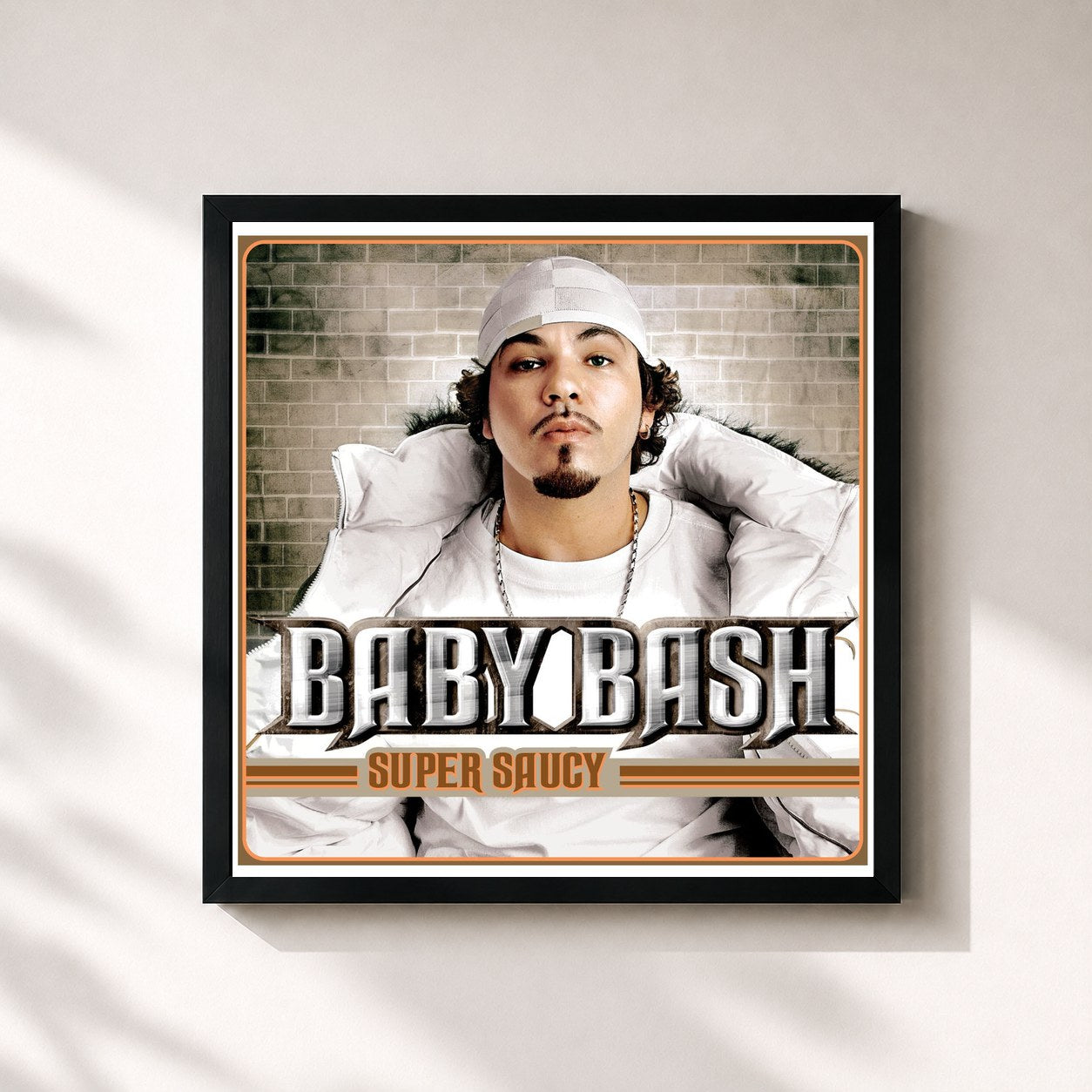 #noir Tableau carré de l'album Super Saucy de Baby Bash, cadre noir 32x32 cm