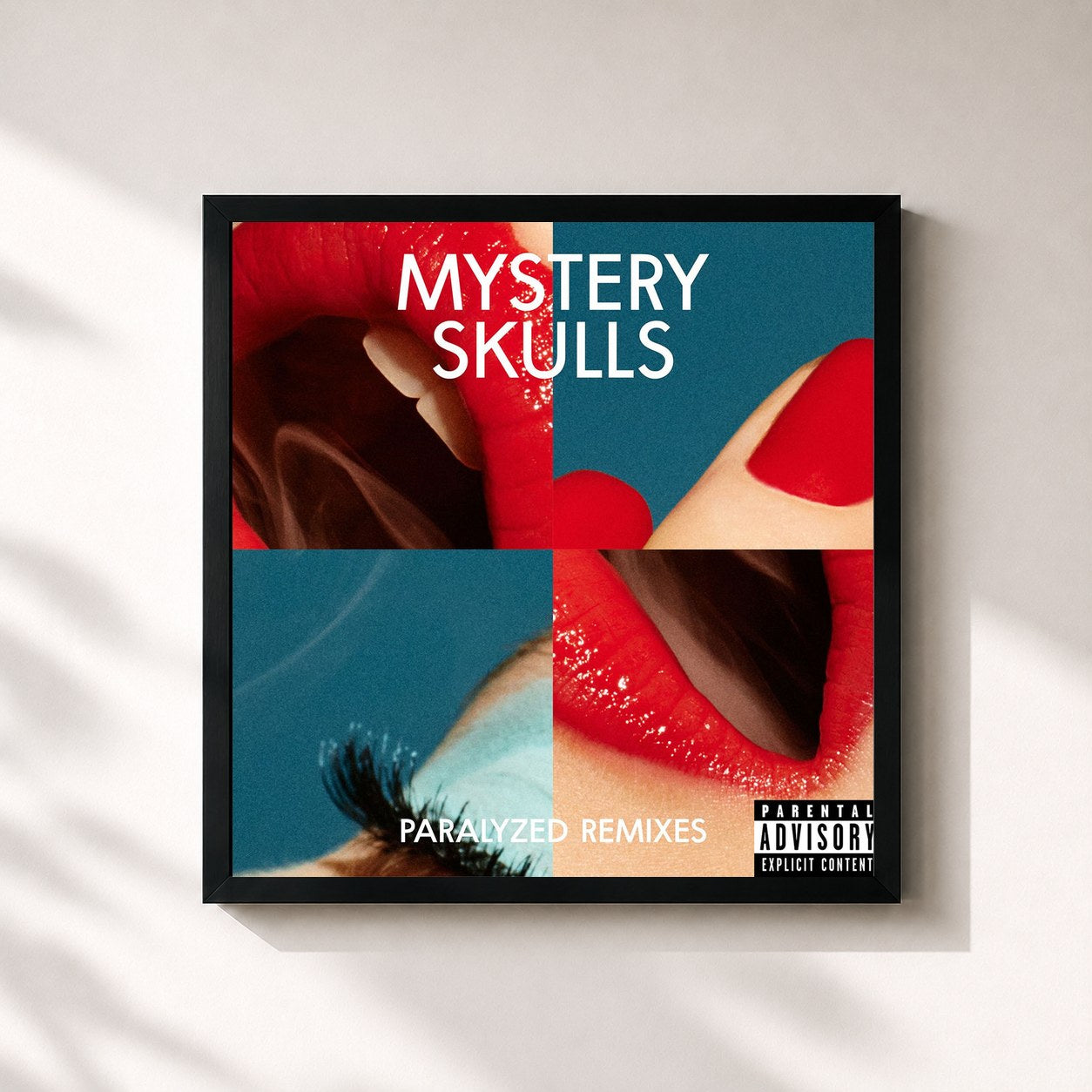#noir Tableau carré de l'album Paralyzed Remixes de Mystery Skulls, cadre noir 32x32 cm