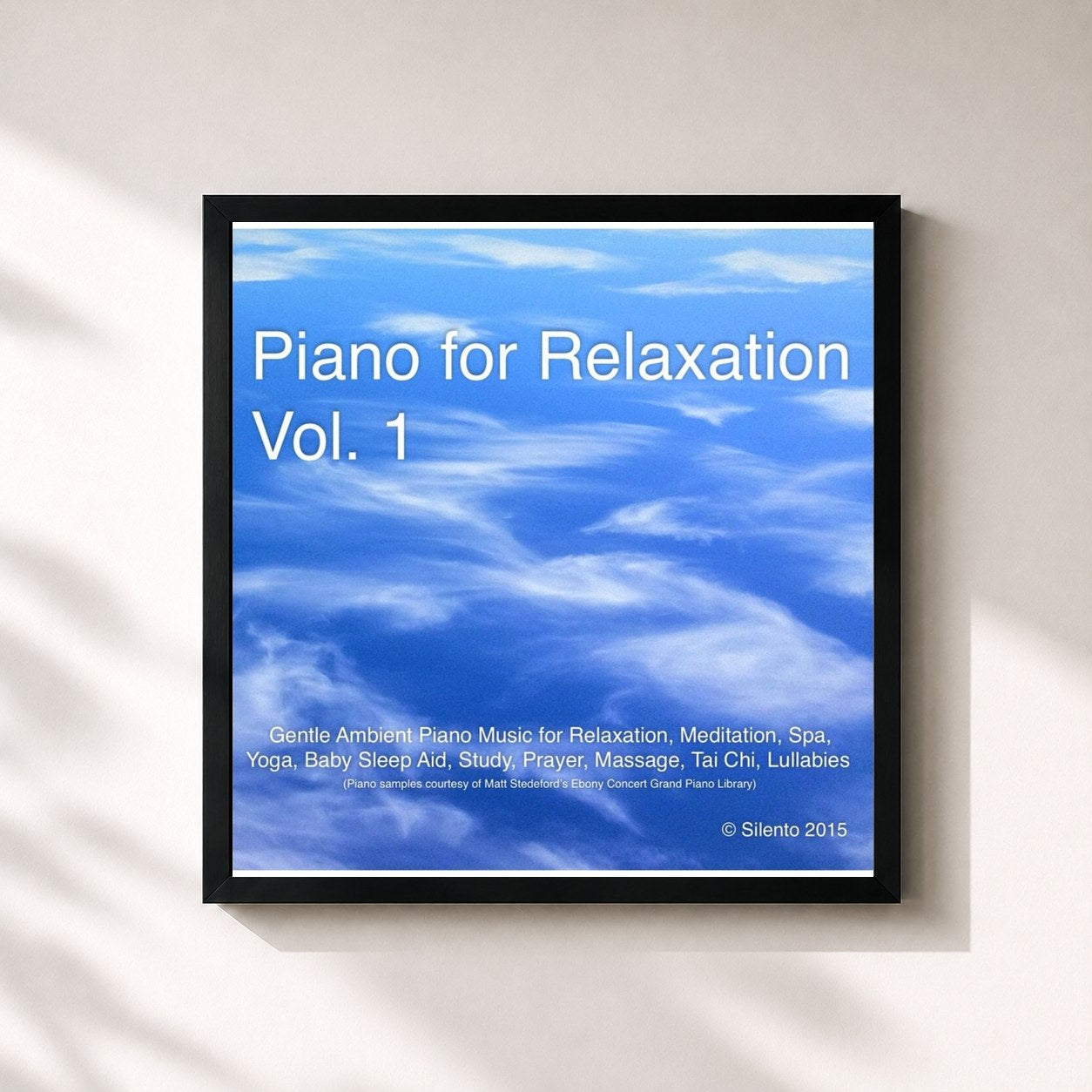 #noir Tableau carré de l'album Piano for Relaxation, Vol. 1 (Gentle Ambient Piano Music for Relaxation, Meditation, Spa, Yoga, Baby Sleep Aid, Study, Prayer, Mas de Silento, cadre noir 32x32 cm