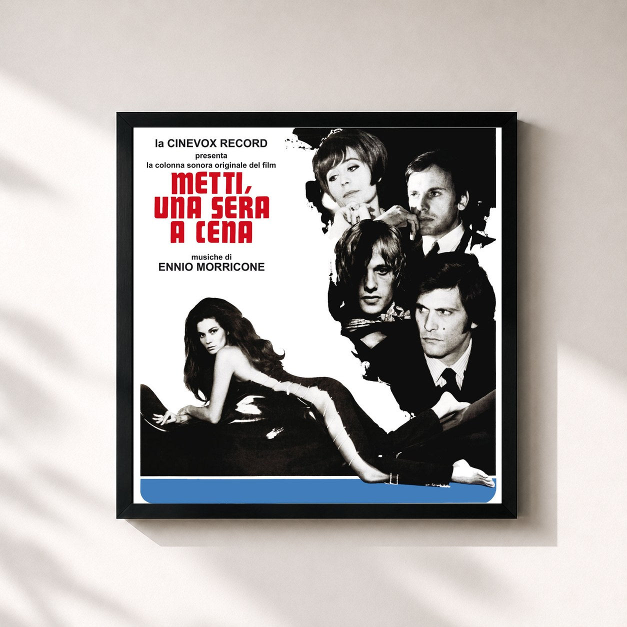 #noir Tableau carré de l'album Metti una sera a cena (Gold Tracks) de Ennio Morricone, cadre noir 32x32 cm