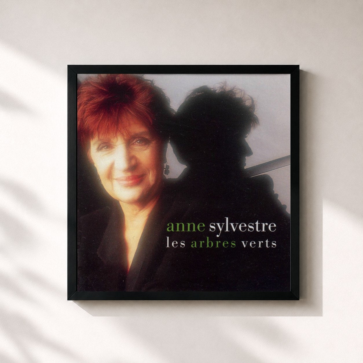 #noir Tableau carré de l'album Les arbres verts de Anne Sylvestre, cadre noir 32x32 cm