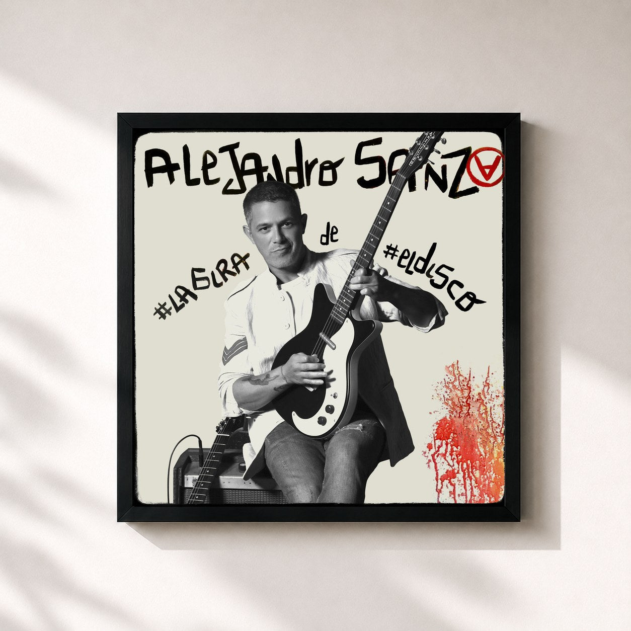 #noir Tableau carré de l'album #LAGIRA de #ELDISCO de Alejandro Sanz, cadre noir 32x32 cm