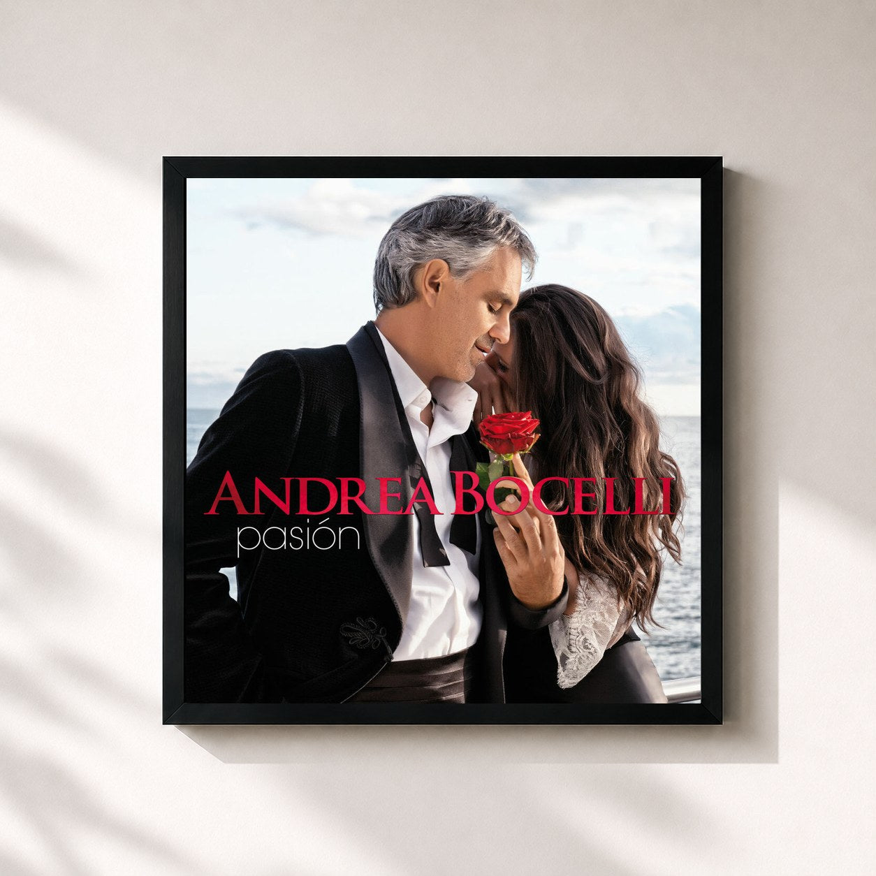 #noir Tableau carré de l'album Pasión (Edición Especial En Español) de Andrea Bocelli, cadre noir 32x32 cm