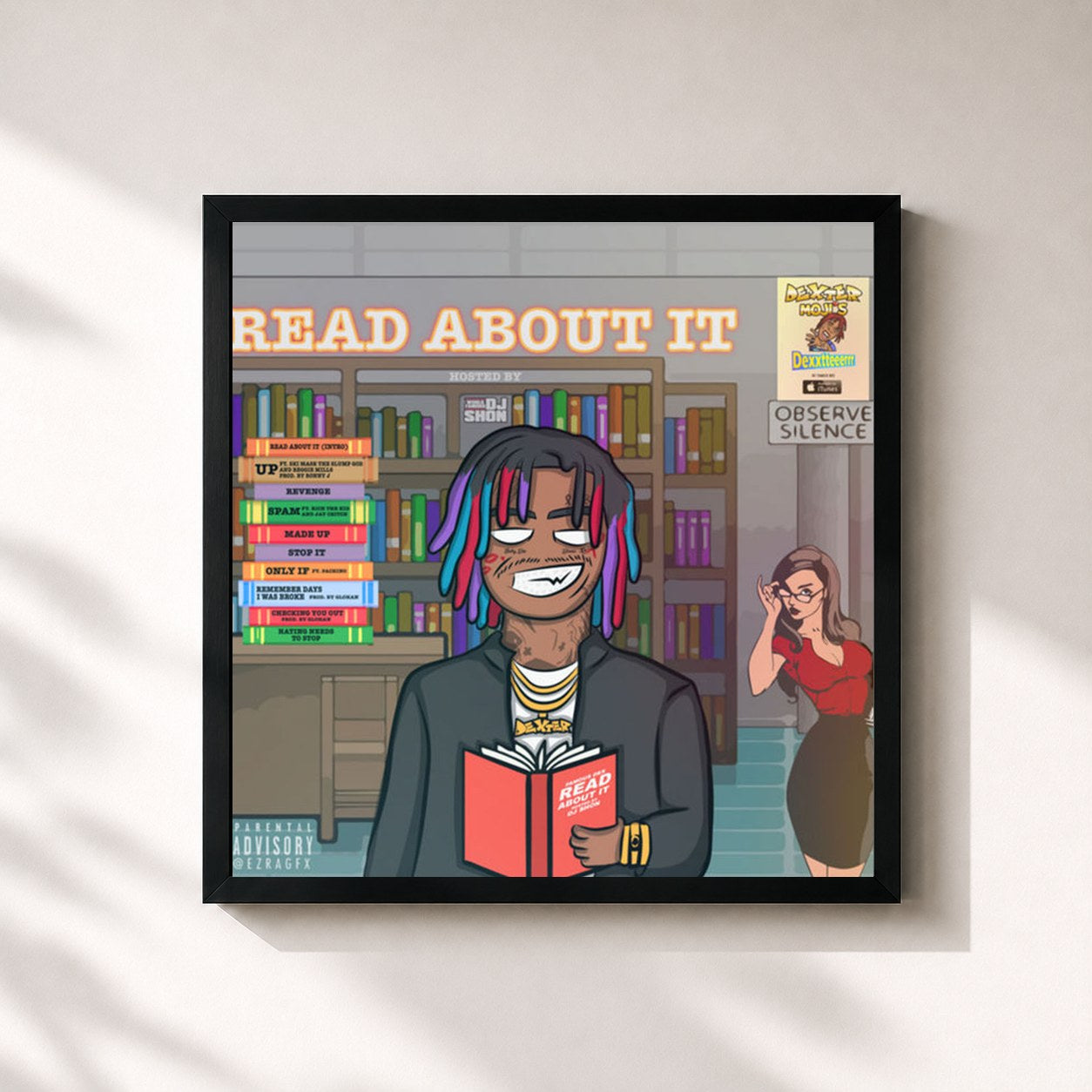 #noir Tableau carré de l'album Read About It de Famous Dex, cadre noir 32x32 cm